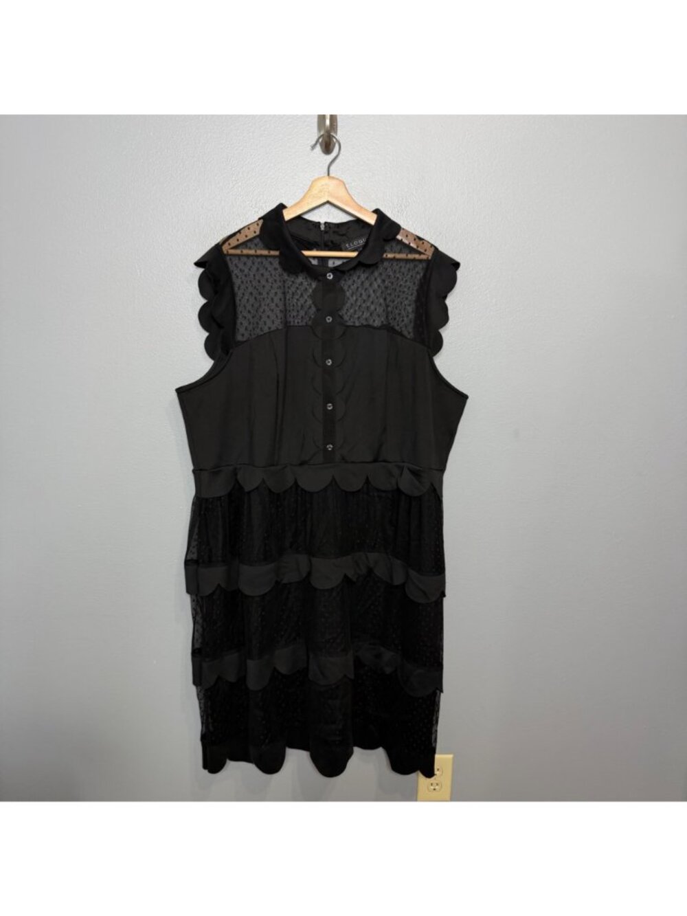 ELOQUII black scallop trim collared sheer overlay dress size 26 - Picture 2 of 8